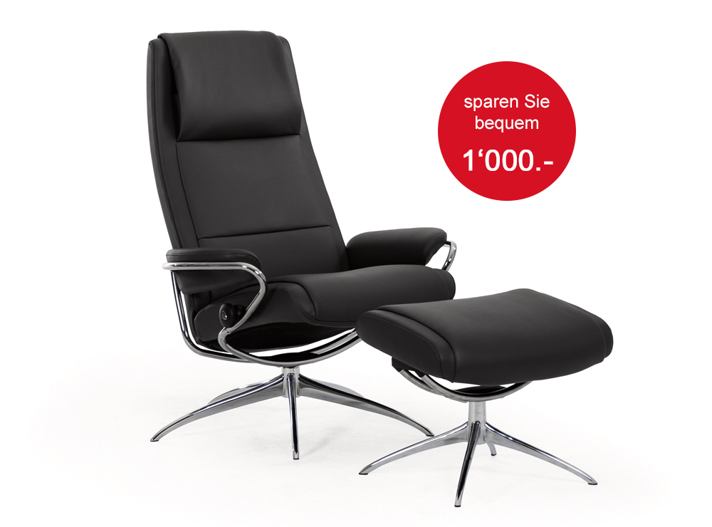 Stressless Paris - Paloma Black Sessel und Hocker